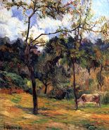 Поль Гоген Нормандский пейзаж Корова на лугу-1884